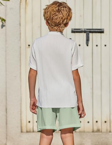Image of Arshiner Boy's 2 Piece Beach Outfit Short Sleeve Textured Button Down Shirt and Short Sets Summer Vacation Wear 4-12 Years