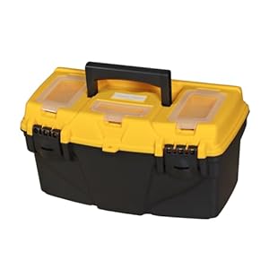 Torin 15.5″ Plastic Storage Tool Box with Removable Tray,Small Toolbox Organizer With Screw Box, Black/Yellow ATRJH-3015T