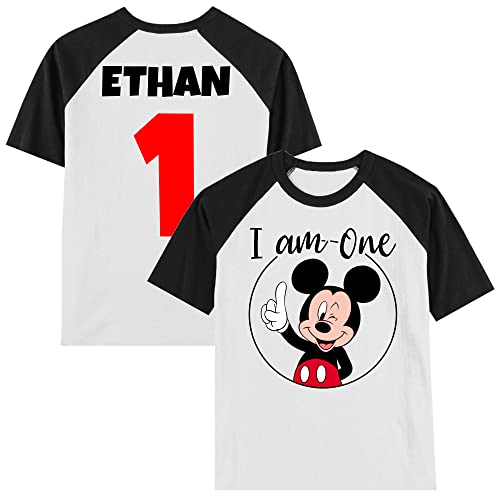 Personalized Mickey's 1st Birthday Shirt | Handmade Decorated Shirt | Personalized with Name | Unisex Short Sleeve Raglan T-Shirt2