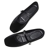 Dear Time Women's Ballet Flats Elegant Mary Jane Flats Comfortable Square Toe Retro Dress Ballerina Flats Shoes Black Size 8