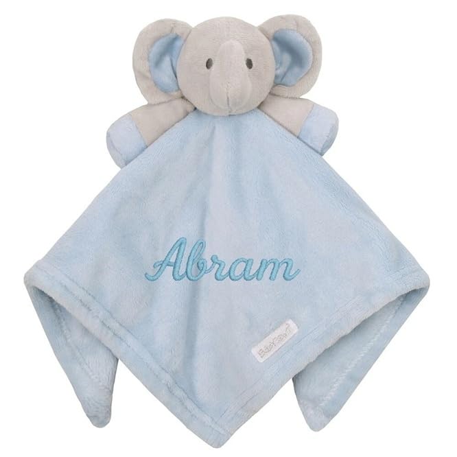 Personalised Newborn Baby Boys Girls Toy Comforter Blankets Elephant, Bunny, Giraffe, Zebra Teddy Embroidered Name | Gift Toy Comforter (Blue Elephant)
