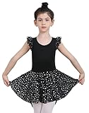 LUOUSE Sparkle Dance Ballet Leotards for Girls, Kids Solid Classic Ruffle Sleeve Tutu Skirted Dress Black 10-11 Years