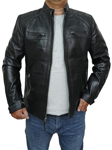 Mens Real Leather Lambskin Biker Jacket - Quilted Zip Up Moto Cafe Racer Rider Men Jackets2