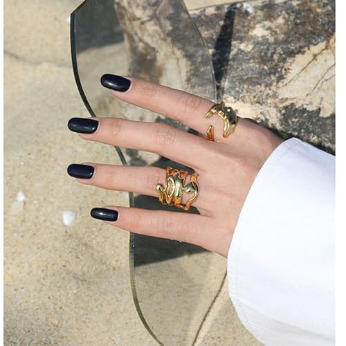Chunky Band Rings for Women Adjustable Open Gold Silver Rings Thick Gold Statement Rings Simple Stackable Rings for Women Wedding Birthday Jewelry Gifts3