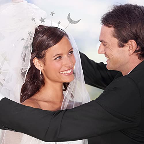 Bnikion Bride Glitter Moon Star Headband With Veil For Wedding #TOP2