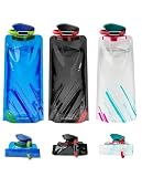 ZKUNL 3PCS Botellas de Agua Plegable de Plástico,700ml Flexible Reutilizable Ligera,Colores Blanco Negro Azul,Para Camping,Caminatas,Viajes y Deportes al Aire Libre