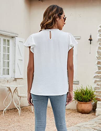 Bmjl Women's Dressy Casual Tops Lace Crochet Crewneck Blouses Ruffle Sleeve Boho Summer Shirts(Xxl,White) #TOP4