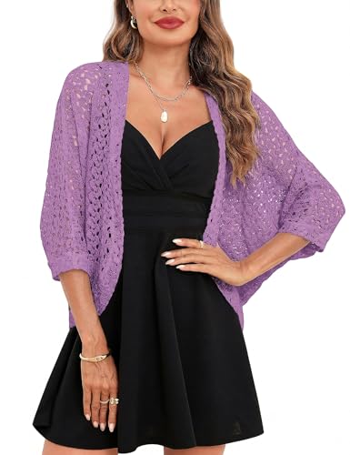 Gyabnw Damen Strickacke Elegante Bolero Spitzenjacke Festlich Cardigan Kurzer Blazer Festlich Bolero mit 3/4 Arm für Abendkleider Cocktailkleid