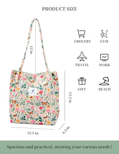 Image of Corduroy Tote Bag Cute Tote Bags for Women Shoulder Bag with Inner Pocket for Work Beach Travel and Shopping Grocery