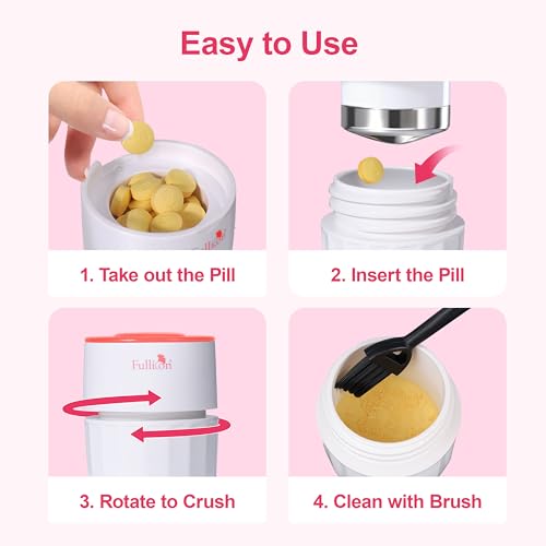 Image of Fullicon Stainless Steel Grinder, Pill Crusher Fine Powder, Pink White