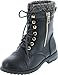 JJF Shoes Mango-31 Kids Black Round Toe Military Lace Up Knit Ankle Cuff Low Heel Combat Boots-3