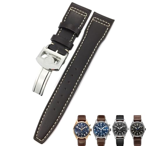 Bracelet de montre en cuir de vachette noir 20 mm 22 mm compatible boîtier IWC Spitfire Mark 18