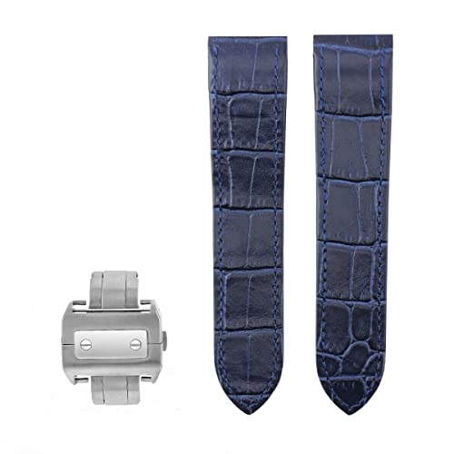 Ewatchparts 23Mm Leather Band Strap Deployment Compatible With 38Mm Cartier Santos 100 Xl + Clasp Blue #TOP1