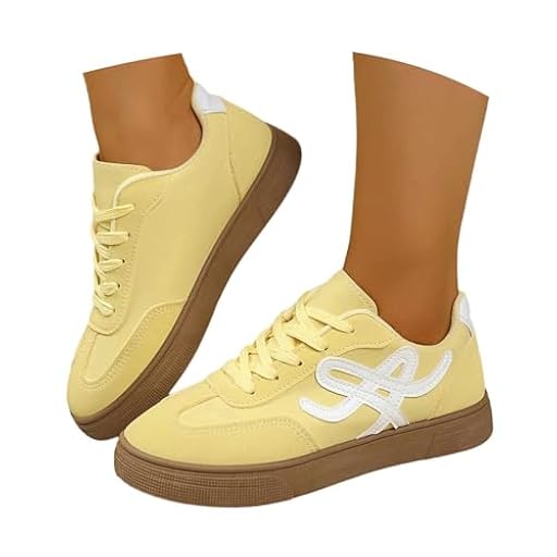 Zapatillas de deporte para mujer, estilo retro, planas, para caminar, tenis y patinaje, suela de goma clásica, zapatillas deportivas de moda, zapatos casuales, amarillo, 39 EU | Ya disponible en tu tienda friki favorita! En mundofriki.es!
