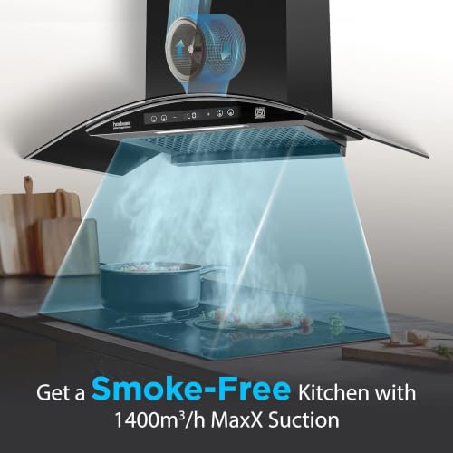 Image of Hindware Smart Appliances Sancia BLDC 90cm Kitchen Chimney | 1400 CMH | Filterless | Autoclean | Curved Glass | Motion Sensor, Touch Control | 12 Yrs Warranty on Motor, 3 Yrs on Product by Brand