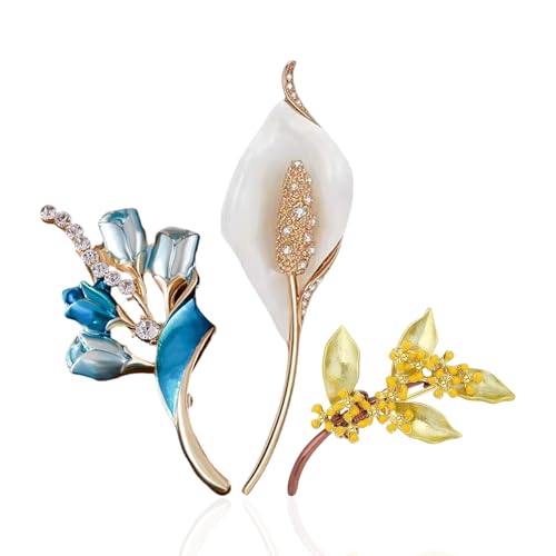 Image of 3Pcs Enamel Rhinestone Flower Brooch Cute Crystal Brooches and Pins for Women Gold brooch Fashion Jewelry for Women Gift