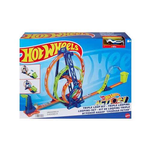 Hot Wheels Action Kit Triple Looping Pista para Coches de Juguete, Incluye 1 vehículo, +4 años (Mattel HMX38)