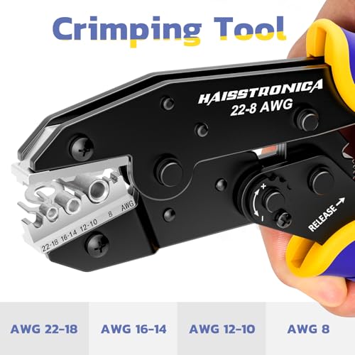 Image of haisstronica Wire Stripper and Crimping Tool,AWG 24-10 Automatic Stripper Tool with AWG 22-8 Ratchet Wire Crimper For Non-Insulated Connectors