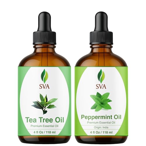 SVA Peppermint and Tea Tree Essential Oil 4 oz Bundle