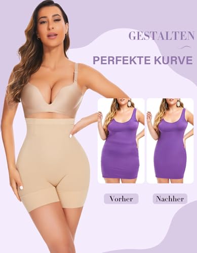 YADIFEN Miederhose Damen Bauchkontrolle,Shapewear Damen Bauchweg Hohe Taille Shaping Unterwäsche Damen mit Bein Oberschenkel Hip stark formend (Beige, L)