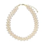 Cream Dot Necklace, Women's Popular, Choker, Short, Pearl, 2 Types, Wire, 2 Rows, 3 Rows, 3 Rows, B: Gold x One Size