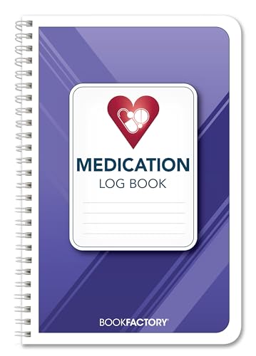 BookFactory Medication Log Book Daily Medicine, Pills, Drug, Prescription, Medications and Reaction Tracking Record Journal Logbook - Wire-O, 110 Pages, 6'' x 9'' (Made in USA)