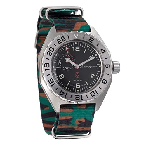 Vostok Komandirskie Automatic Self-Winding Mens Russian Military Wristwatch WR 200m #65-02 Case (650539: Tiger)