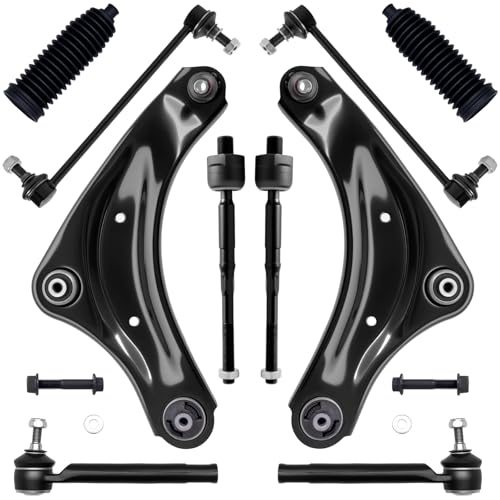 AUQDD 10Pc Front End Suspension Kit Fit For 11-17 Ni-ssan Juke, 11-13 Leaf, 2 Lower Control Arm w/Ball Joint 2 Sway Bar Link 4 Outer Inner Tie Rod End (# K621156 K621157 K750719 EV801470 ES801168)