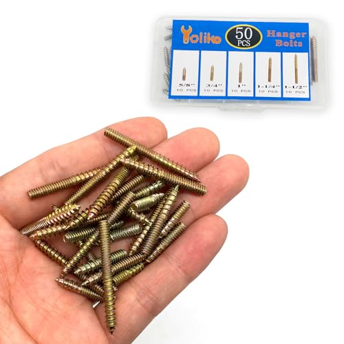 Image of 50 Pack Assorted Hanger Bolts Kit - 5 Sizes (5 /32-32 inch, 8 /5, 3 /4, 1, 1-1 /4, 1-1 /2 inch) - Double Headed Bolts, Wood Dowel Screws