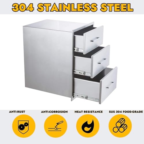 GarveeTech Outdoor Kitchen Drawers, 17x24 in Stainless Steel BBQ Drawer, Flush Mount Built-in 3-Drawer for Outdoor Kitchen Island & BBQ Islands, Silent, Fully Assembled, 17 in W x 18 in D x 24 in H by GarveeTech - Image 4