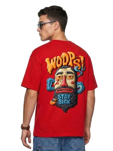 Image of Veirdo Men's Oversized T-Shirt | 240 GSM | Pure Cotton | Drop Shoulder | Round Neck | Half Sleeve Graphic Puff Print | Summer Casual Streetwear Loose Fit Tee