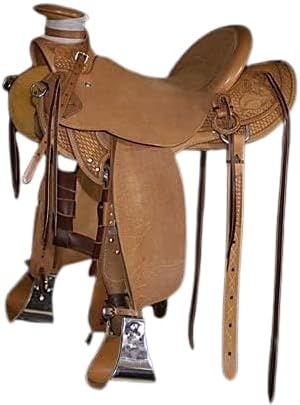 Umrah International Western Horse Wade Saddle Equestrian Trail Tooled Carved Handmade Tree A Fork Hand Work Premium for Horses Leather Horse Saddles Tack Size 10-18 inches Seat