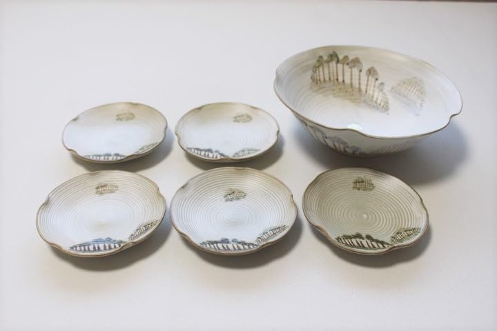 京都 清水焼 雲楽窯】植物絵柄の陶器5枚セット手描き小皿銘々皿などに