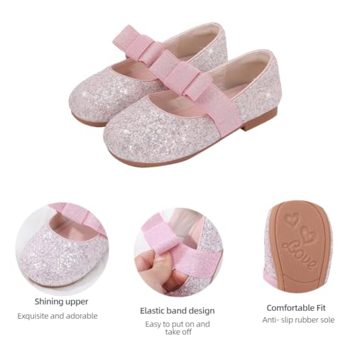 Girls Ballerina Ballet Mary Jane Flats Glitter Wedding Party School Princess Dress Shoes with Bowknot for Toddler Little Kids3