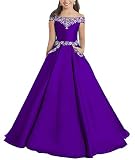 Junguan Flower Girls Off The Shoulder Pageant Dresses Long Princess Birthday Formal Party Ball Gowns Aline with Pockets 14 Purple