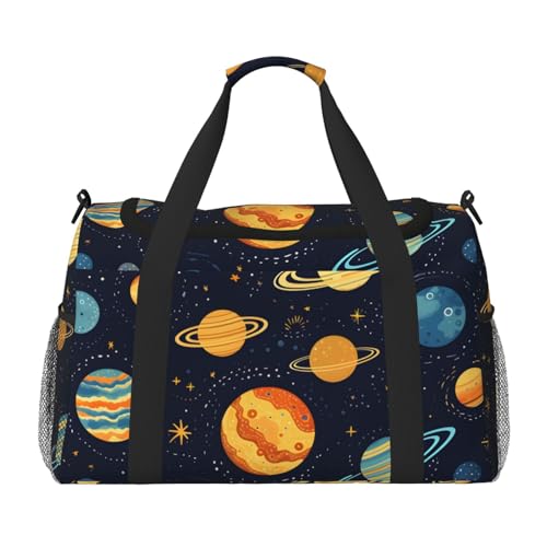 Outer Space Planet Duffle Bag for Travel Solar System Sports Gym Tote Carry On Bag Large Shoulder Weekend Overnight for Workout
