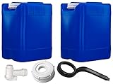 Samson Stacker Poly Farm Starter Kit, Blue, 5 Gallon, 2-Pack (10 Gal Total) with 2 Storage-Ready caps, 1 Punched Spigot-Ready Cap, 1 Spigot & 1 Wrench, Emergency Water Storage Kit, Boxed