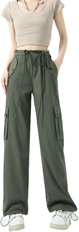 Women's Autumn Winter Fleece Lined Thick Warm High Waist Straight Leg Casual Sports Cargo Joggers