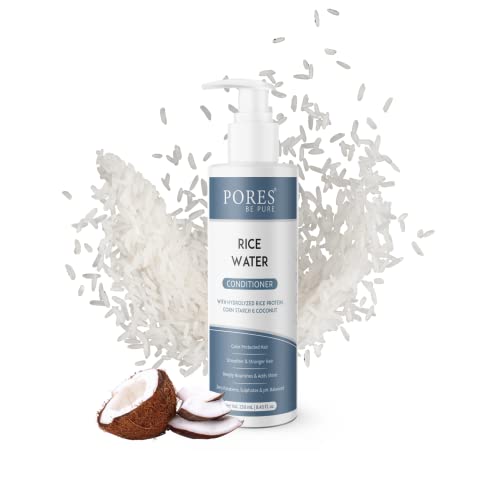 Image of PORES Be Pure Rice Water Hair Conditioner with Hydrolyzed Rice Protein, Corn Starch & Coconut | Deep Nourishment & Shine | Anti Hair Fall Conditioner for Strong, Thick & Frizz-Free Hair | For All Hair Types - Men & Women - ( 250 ml X 3 )