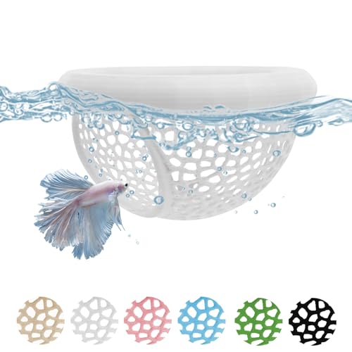 Floating Betta Fish Hammock Cave House for Aquarium, 3D Printed Betta Shrimp Feeder & Hideout Cave Toys, Small Aquarium Feeding Ring Decor, Turtle Fish Tank Decorations Accessories -Pink