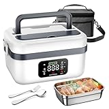 1 L - Cuenco calefactor, recargable para almuerzo, caja eléctrica con temporizador y función, uso de 70 minutos, impermeable y lavable/carcasa desmontable, para trabajo/coche/astillero (blanco)