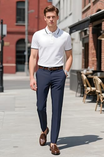 Image of Plaid&Plain Men's Slim Fit Dress Pants Stretch Khaki Pants Wrinkle Free