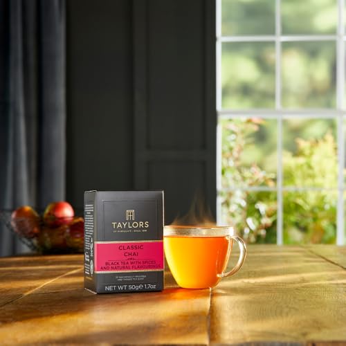 Image of Taylors of Harrogate Classic Chai, Black Tea, Individually Wrapped Bags, 20 Count (Pack of 1), Spiced, Aromatic & Warming, Caffeinated, Enjoy Hot or Iced, 20 Teabags
