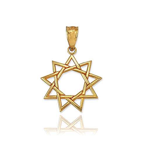 14K Yellow Gold Baha'i Nine Point Star Pendant Necklace