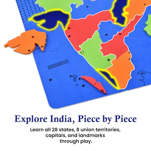 Image of Naksha India Map Puzzle & Flash Cards, 24 Pieces Jigsaw Puzzle, 36 State & Capital Cards and Quiz Tray, Educational Toy and Learning Aid for Boys and Girls, for Kids - 3+ Years