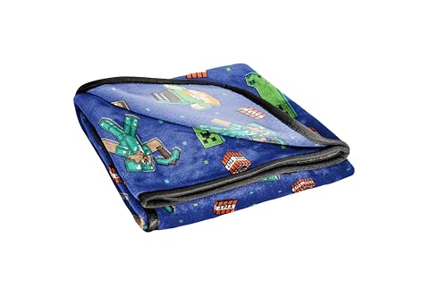 Image of Jay Franco Minecraft Plush Throw Blanket - Measures 50 x 60 Inches - Kids Super Soft Blue Fleece Bedding, Features Creeper