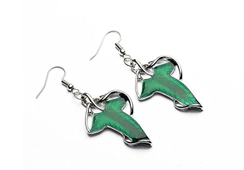Preisvergleich Produktbild Ohrringe Efeublatt "Herr der Ringe", silber und dunkelgrün