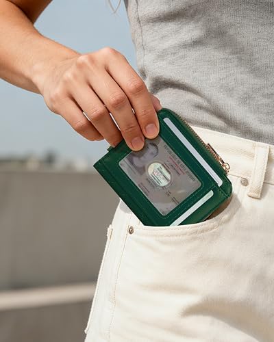 Image of Small Bifold Wallets Woman RFID Mini Wallet for Women Slim Card Holder with Zipper Coin Pocket & 2 ID Windows(Dark Green)