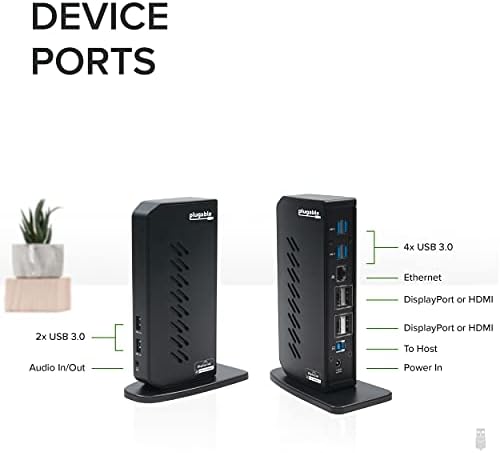 Plugable USB 3.0 and USB-C Dual 4K Display Docking Station with DisplayPort and HDMI for Windows and Mac (Dual 4K DisplayPort & HDMI, Gigabit Ethernet, Audio, 6 USB Ports) Vertical