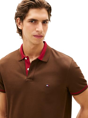Image of Tommy Hilfiger Men's Short Sleeve Casual Polo Shirts in Regular Fit with Stretch and Contrast Collar Designs